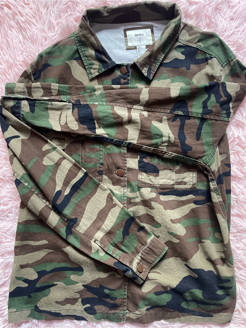 Forever 21 Men's Military Field Camo Jacket - Green & Brown
